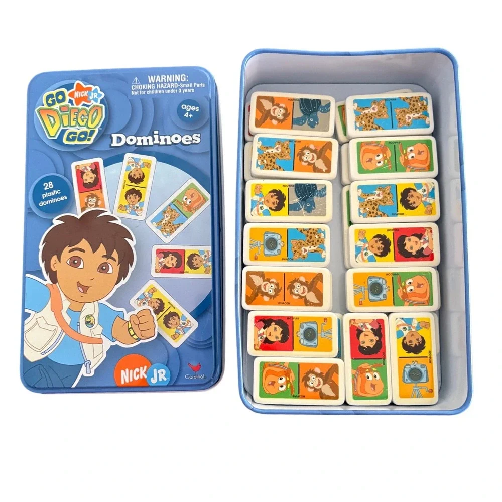 Nick Jr Go Diego Go Dominoes 28 Plastic Pieces in Collector Storage‎ Tin 9003